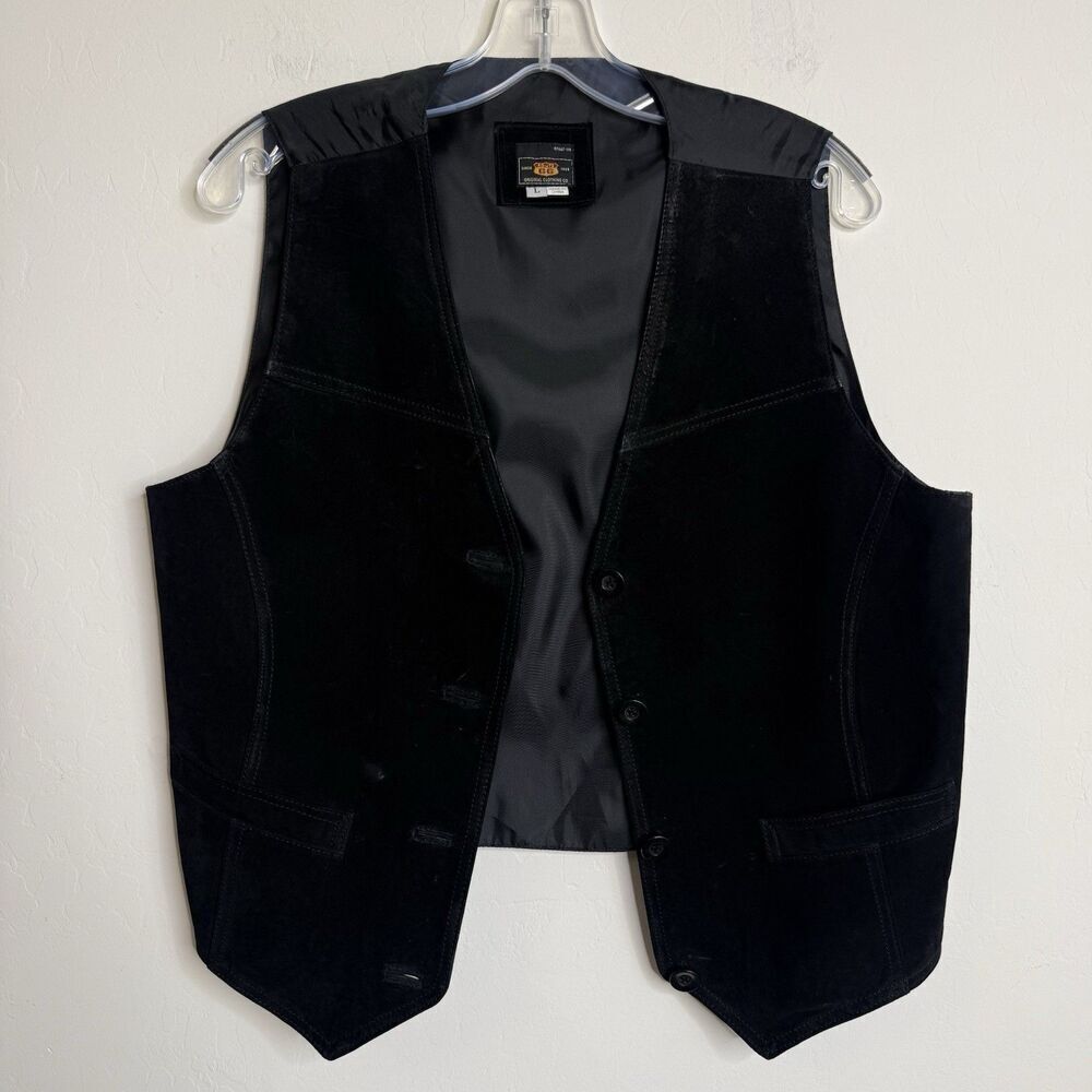 Vintage Route 66 Size Large Black Suede Leather Front Button Up Vest Western